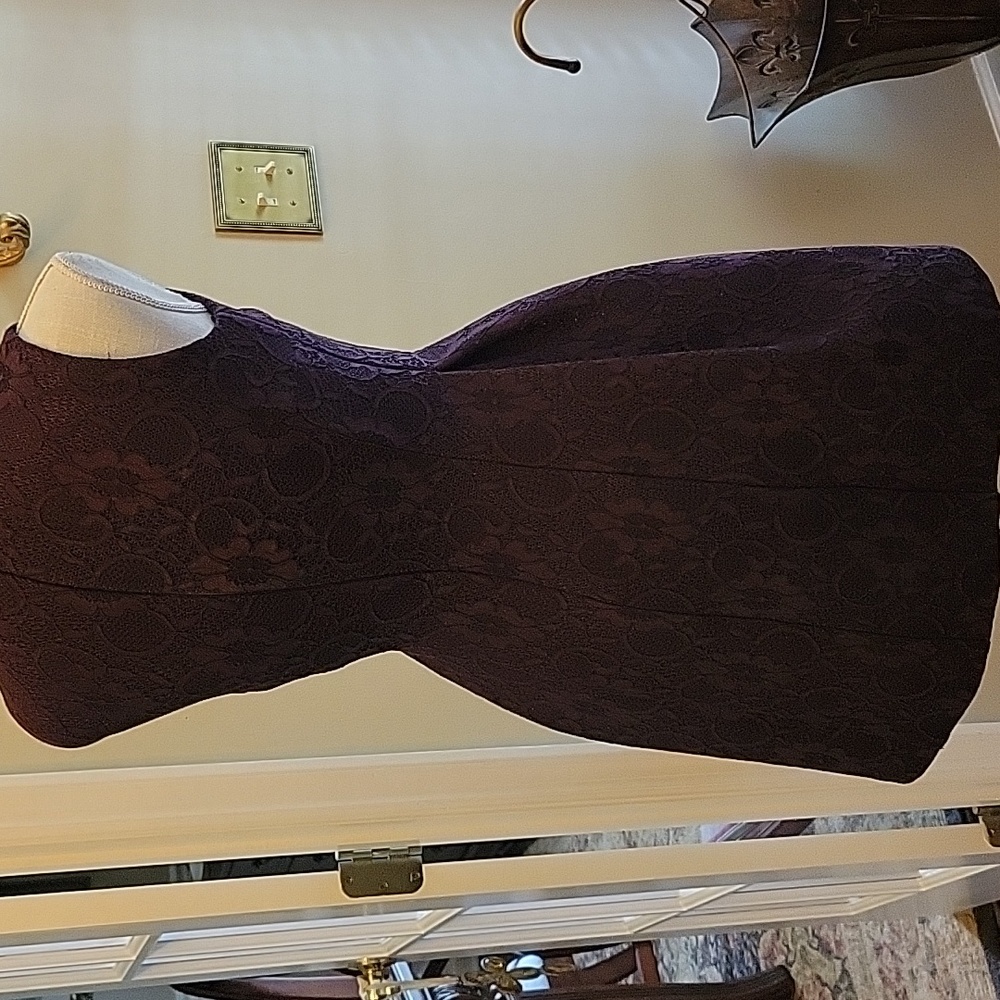 Calvin Klein dark purple lace dress sleeveless fitted pleats skirt thick 4P EUC… - Picture 9 of 12